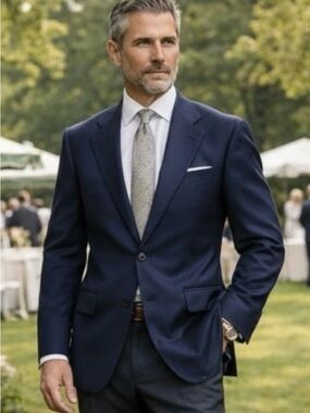 Oscar de la Renta 46R 100% Silk Blazer Navy Luxury Sport Coat 2 Button